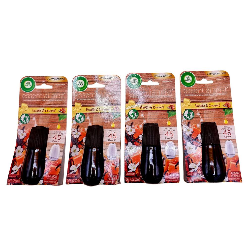 (4) Air Wick Essential Mist Vanilla Caramel Refills 0.67oz/20mL Limited Edition